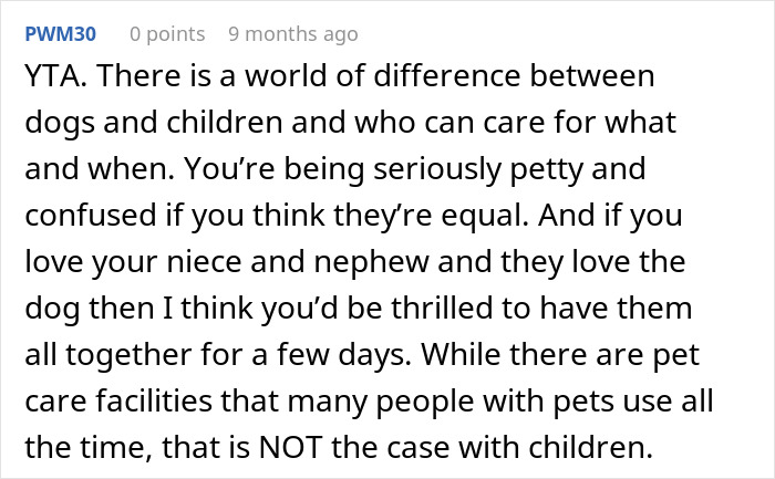 Woman Refuses To Dogsit Her Brother’s Elderly Dog, Gets Shocked When He Declines To Babysit Her Kids