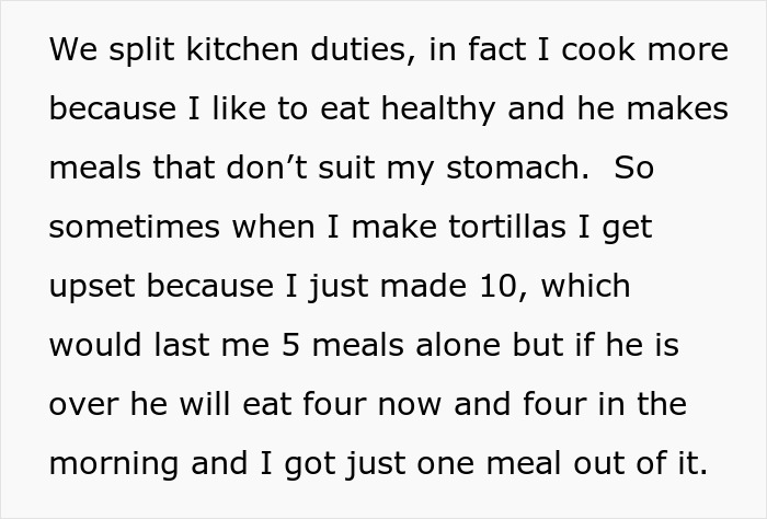 Guy Pays 50% For Meals And Groceries, GF Annoyed That He Hogs Up Her Share Of The Food As Well