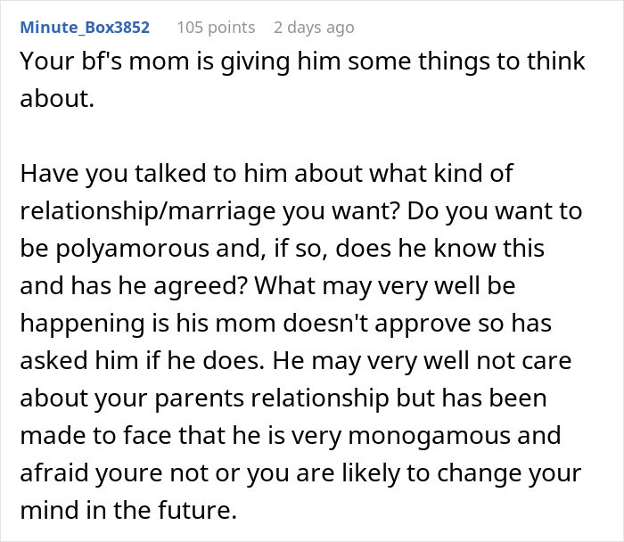 Guy&rsquo;s Mom Finds Out Woman Grew Up In A Polyamorous Family, Notices Boyfriend Pulling Away