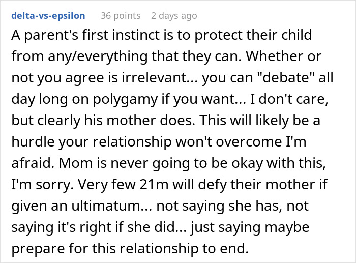Guy&rsquo;s Mom Finds Out Woman Grew Up In A Polyamorous Family, Notices Boyfriend Pulling Away