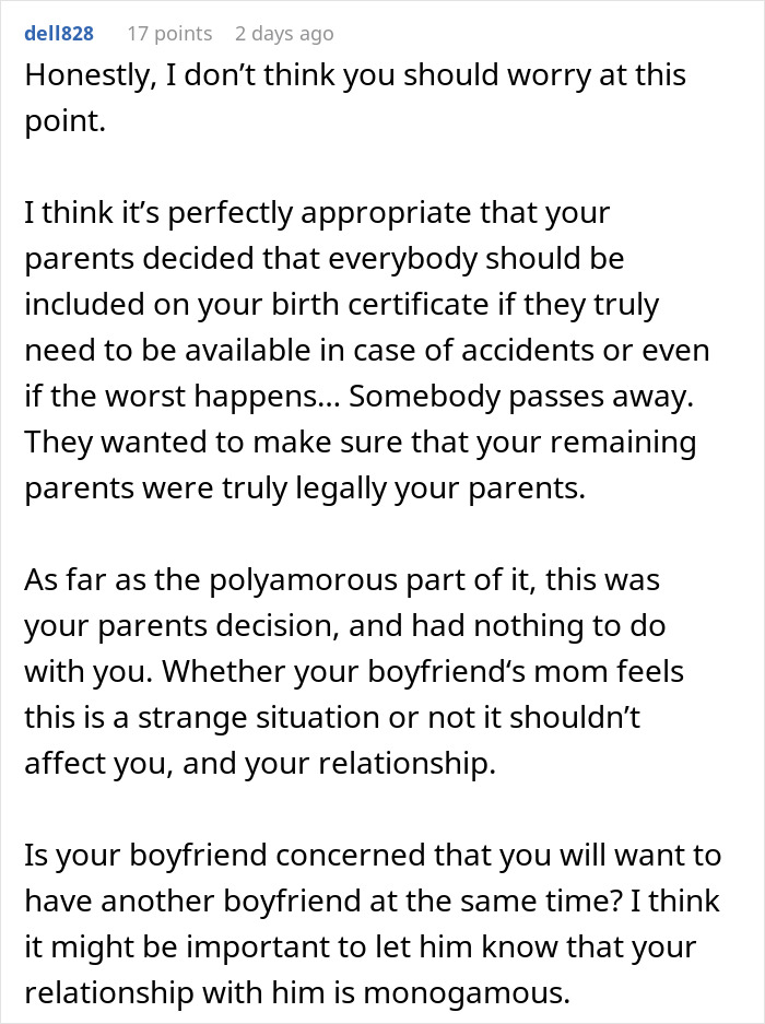 Guy&rsquo;s Mom Finds Out Woman Grew Up In A Polyamorous Family, Notices Boyfriend Pulling Away
