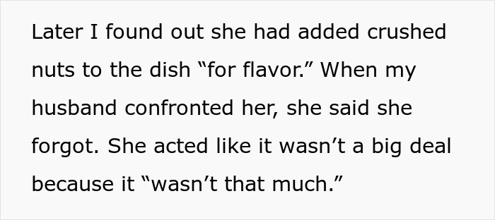 MIL Puts Anaphylaxis On Wedding Menu, Adds Nuts To A “Special Dish” Despite Bride’s Severe Allergy MIL Puts Anaphylaxis On Wedding Menu, Adds Nuts To A “Special Dish” Despite Bride’s Severe Allergy