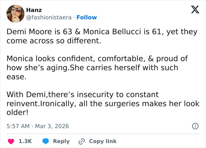 Comparison Of Demi Moore, 63, And Monica Bellucci, 61, Viral After Stars’ Latest Looks Spark Buzz Comparison Of Demi Moore, 63, And Monica Bellucci, 61, Viral After Stars’ Latest Looks Spark Buzz