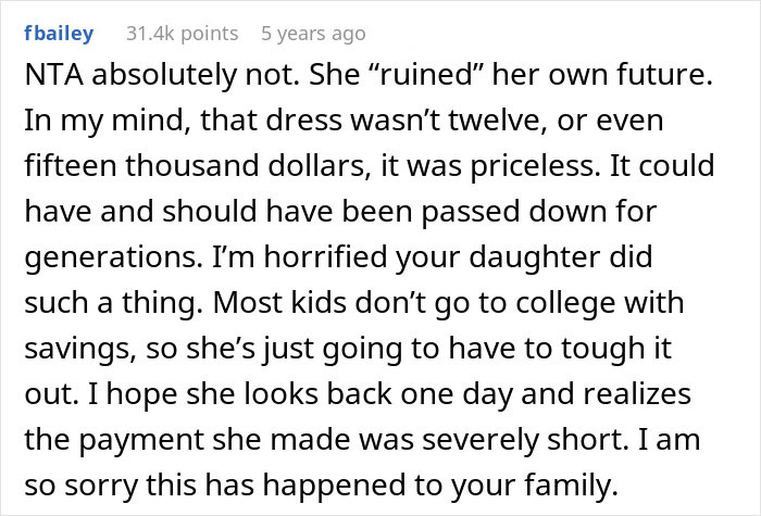 Teen Claims Her Dad &ldquo;Ruined Her Future&rdquo; After Making Her Pay For The Wedding Dress She Destroyed