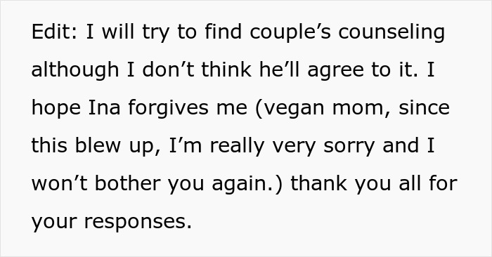 Wife Punishes Vegan-Hating Husband For Ruining Daughter&rsquo;s Only Friendship, Still Defends Him In The Comments