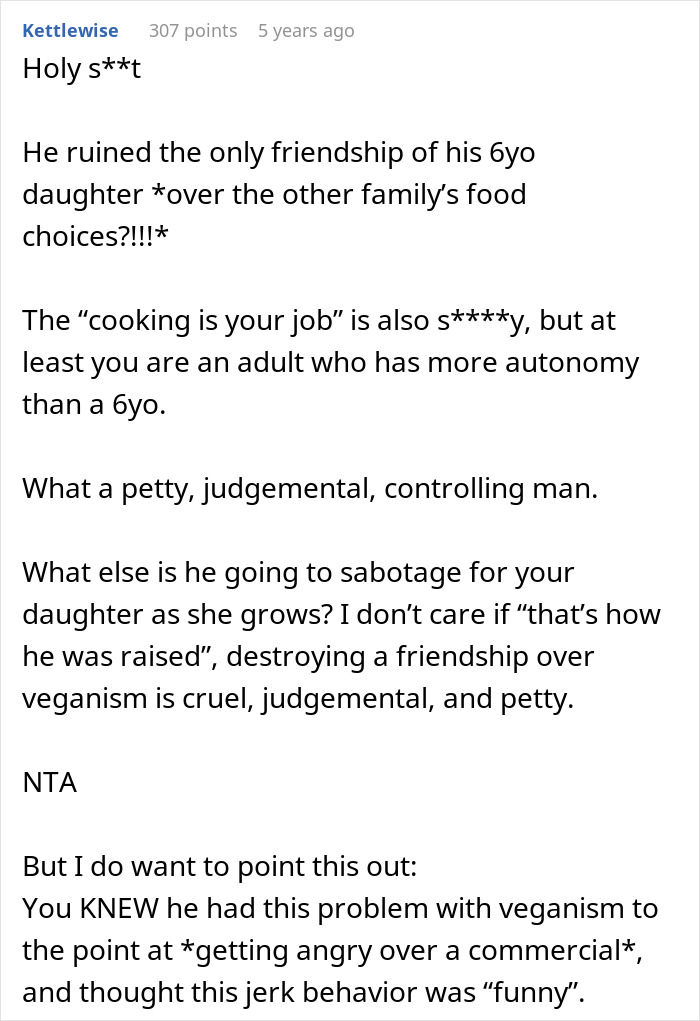 Wife Punishes Vegan-Hating Husband For Ruining Daughter&rsquo;s Only Friendship, Still Defends Him In The Comments