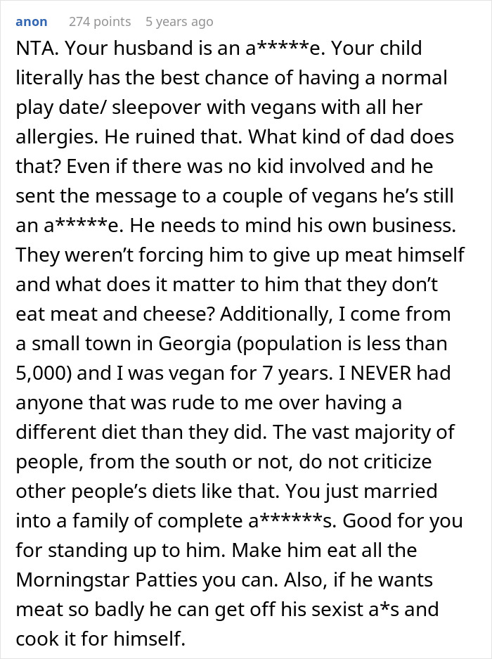 Wife Punishes Vegan-Hating Husband For Ruining Daughter&rsquo;s Only Friendship, Still Defends Him In The Comments