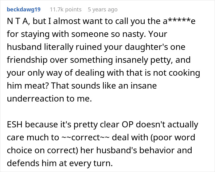 Wife Punishes Vegan-Hating Husband For Ruining Daughter&rsquo;s Only Friendship, Still Defends Him In The Comments