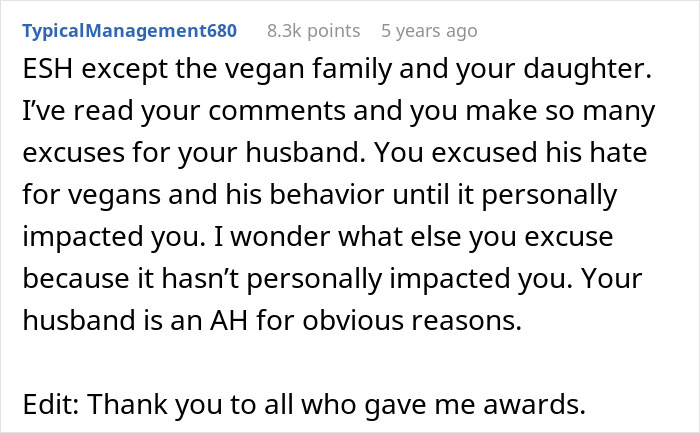 Wife Punishes Vegan-Hating Husband For Ruining Daughter&rsquo;s Only Friendship, Still Defends Him In The Comments