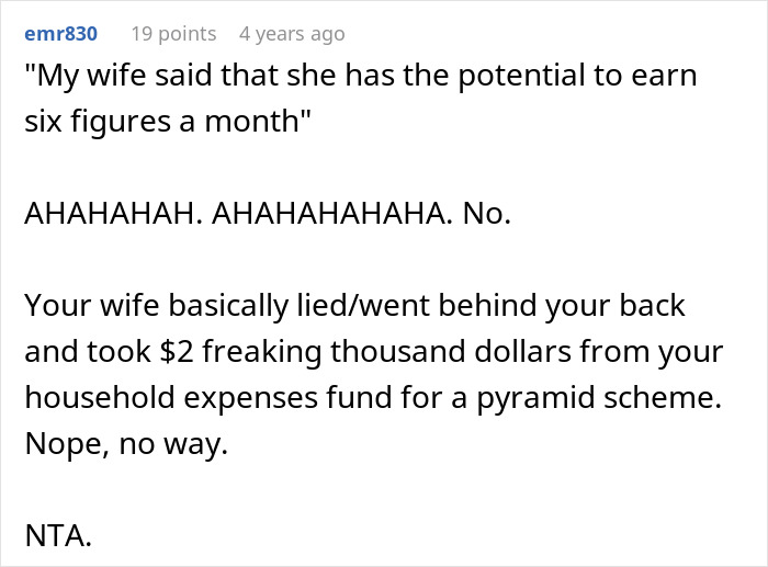 Man Discovers Wife Secretly Sent $2K To Sister&rsquo;s Pyramid Scheme, Gives Her An Ultimatum