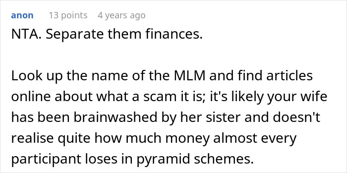 Man Discovers Wife Secretly Sent $2K To Sister&rsquo;s Pyramid Scheme, Gives Her An Ultimatum