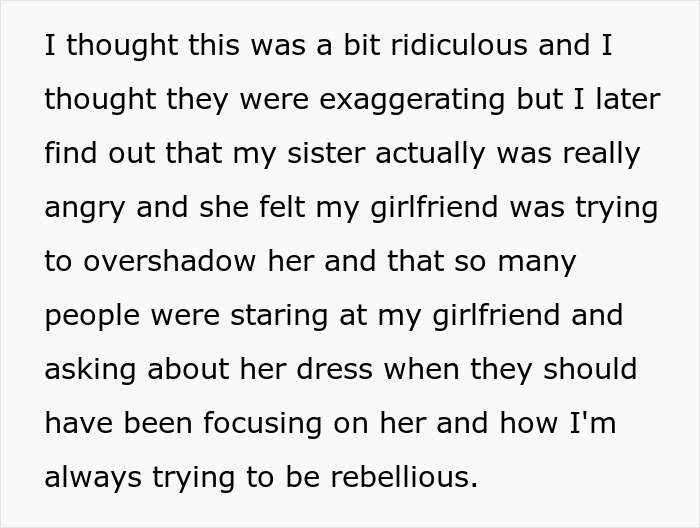 Guy Throws GF Under The Bus By Approving Outfit For Sister&rsquo;s Wedding That He Knew Would Cause Drama