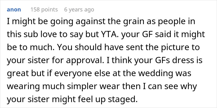 Guy Throws GF Under The Bus By Approving Outfit For Sister&rsquo;s Wedding That He Knew Would Cause Drama