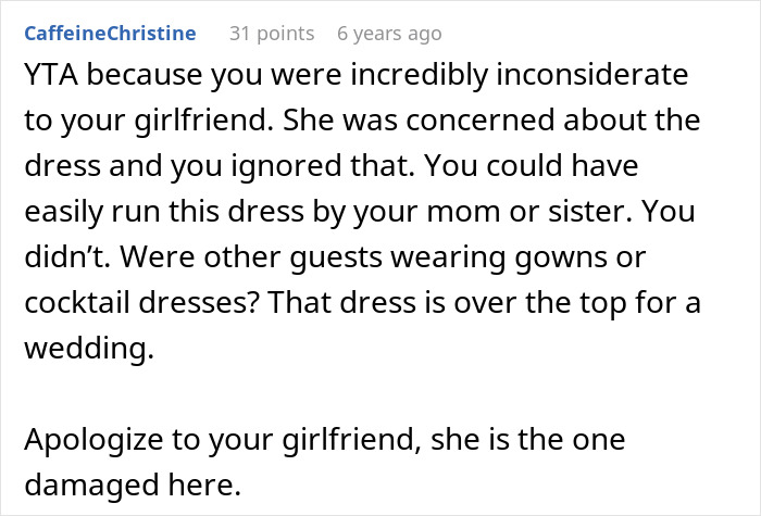 Guy Throws GF Under The Bus By Approving Outfit For Sister&rsquo;s Wedding That He Knew Would Cause Drama