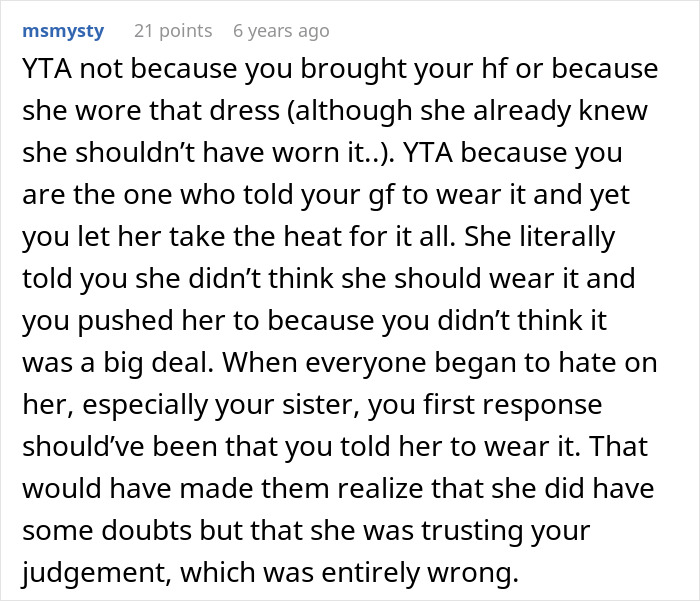 Guy Throws GF Under The Bus By Approving Outfit For Sister&rsquo;s Wedding That He Knew Would Cause Drama