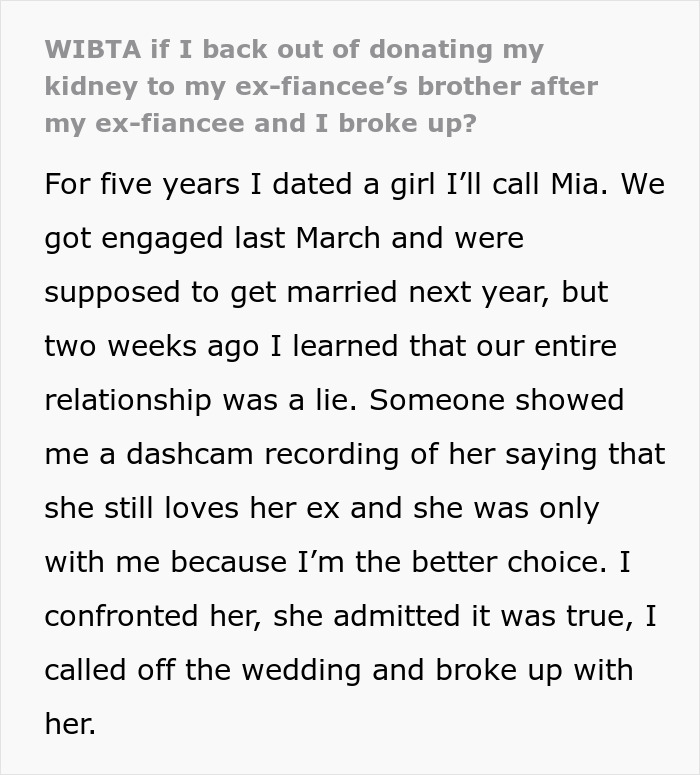 &ldquo;Playing Me The Whole Time&rdquo;: Man Backs Out Of Kidney Donation After Breakup With Fianc&eacute;e