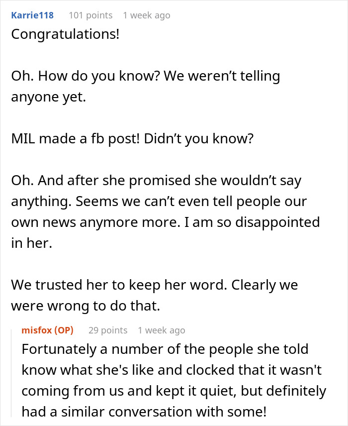 Entitled MIL Breaks Couple&rsquo;s Trust, Shares Secret Baby News And Spreads Rumors When Confronted