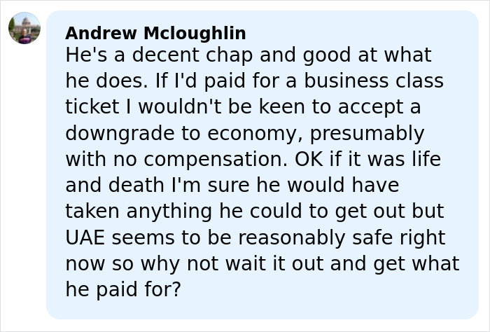 Influencer Mercilessly Mocked After Claiming To Be “Stranded” Due To War Because He Refuses To Fly Economy