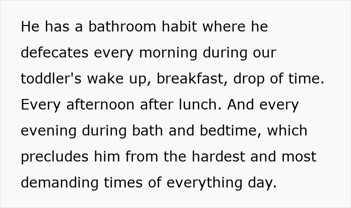 Man Uses Bathroom Habit To Flee His Parenting Duties, Wife Is Fed Up With His Pathetic Excuses Man Uses Bathroom Habit To Flee His Parenting Duties, Wife Is Fed Up With His Pathetic Excuses