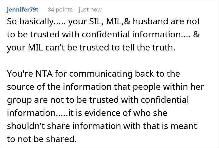 Woman Tells SIL Her Own Mom Leaked Confidential Information, Gets Scolded For Starting Family Drama