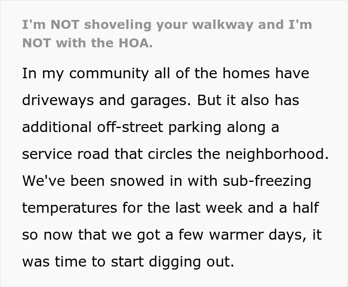 Guy Shovels Snow For Elderly Neighbor, Random Lady Decides He’s The HOA And Orders Her Walkway Done