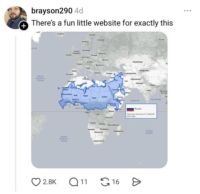 Person Wonders Why Some Bigger Countries Look Small On Maps, People Explain It To Him Like He’s 10