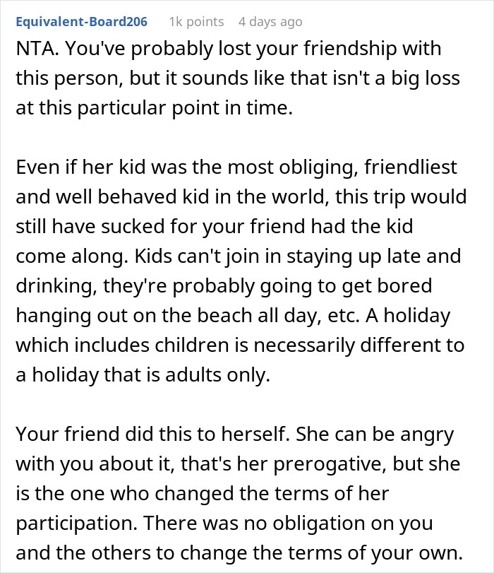 Selfish Lady Brings Kid On Child-Free Trip, Throws A Fit When Friends Go Out And Party Without Her