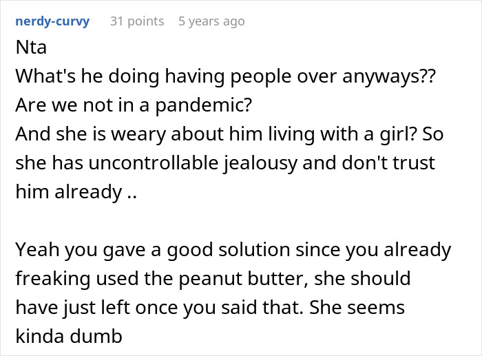 Lady Won’t Stop Eating Peanut Butter Because Roomie’s Unannounced Guest Is Allergic, Drama Ensues