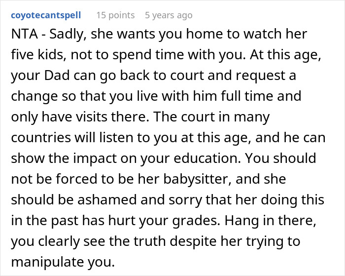 Mom Turns Oldest Daughter Into A Nanny Of Her 5 Kids, Then Gets Upset She Wants To Move In With Dad