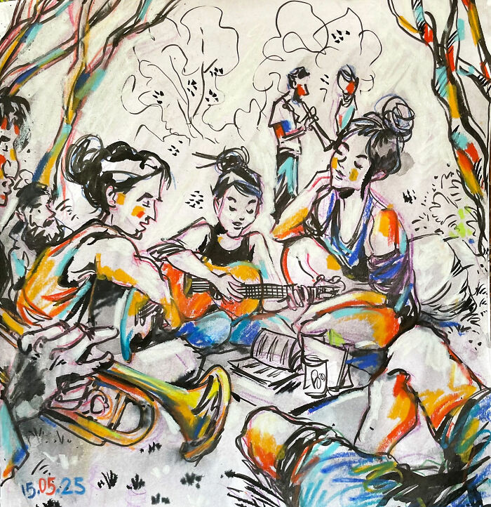 This Artist Turns Ordinary Moments Into Bold Watercolor And Ink Sketches (30 Pics)