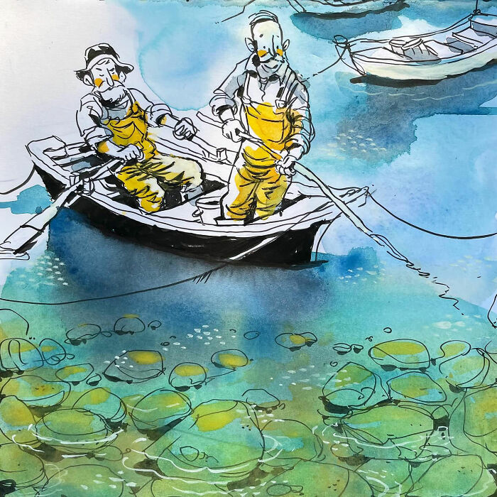 This Artist Turns Ordinary Moments Into Bold Watercolor And Ink Sketches (30 Pics)