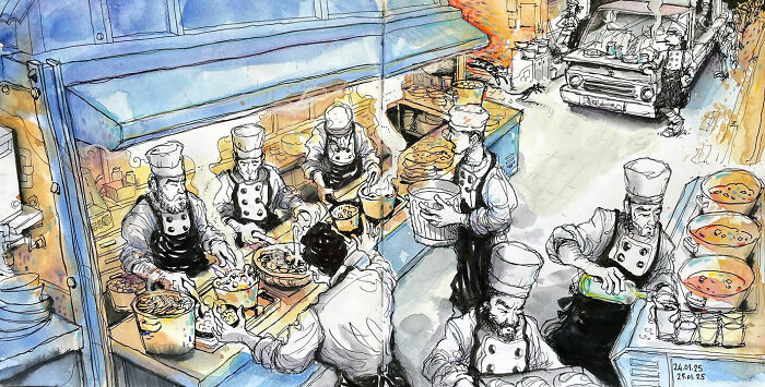 This Artist Turns Ordinary Moments Into Bold Watercolor And Ink Sketches (30 Pics)