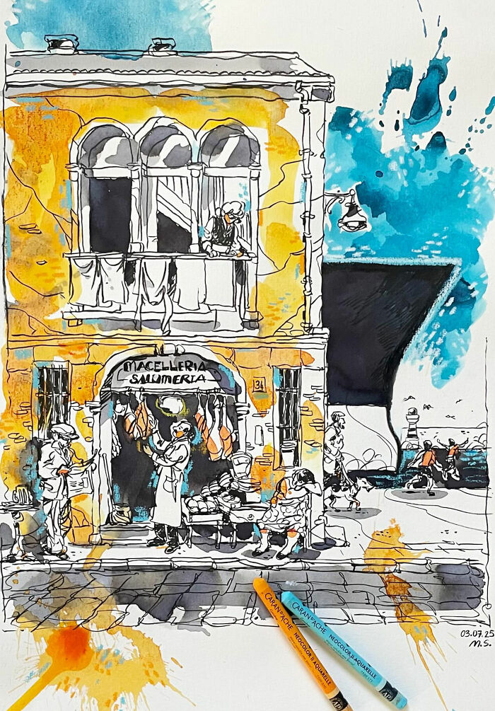 This Artist Turns Ordinary Moments Into Bold Watercolor And Ink Sketches (30 Pics)