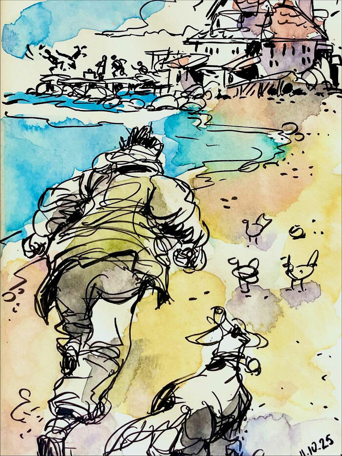 This Artist Turns Ordinary Moments Into Bold Watercolor And Ink Sketches (30 Pics)