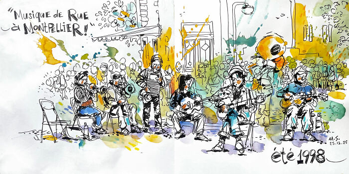 This Artist Turns Ordinary Moments Into Bold Watercolor And Ink Sketches (30 Pics)