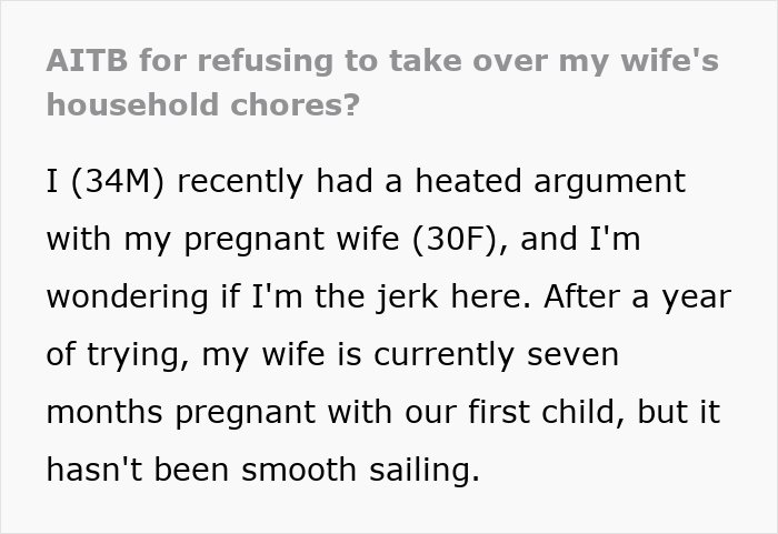 Delusional Guy Believes He Shouldn’t Help Out Pregnant Wife As He’s The Breadwinner, Gets Snubbed Delusional Guy Believes He Shouldn’t Help Out Pregnant Wife As He’s The Breadwinner, Gets Snubbed