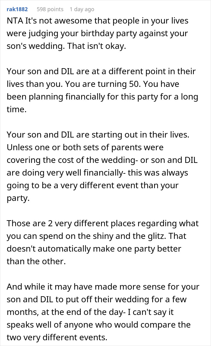 Man Doesn’t Care If Mom’s Birthday Upstages His Wedding, Regrets It When Guests Start Comparing: “Huge Jerk” Man Doesn’t Care If Mom’s Birthday Upstages His Wedding, Regrets It When Guests Start Comparing: “Huge Jerk”