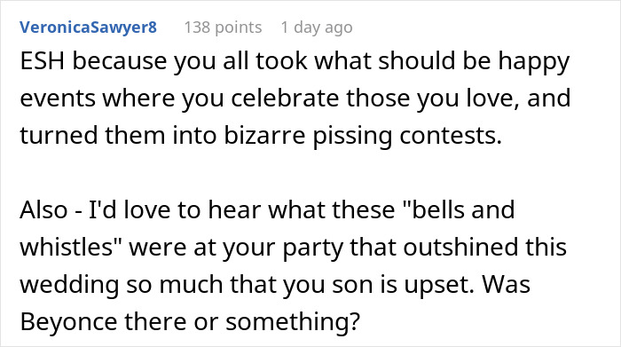 Man Doesn’t Care If Mom’s Birthday Upstages His Wedding, Regrets It When Guests Start Comparing: “Huge Jerk” Man Doesn’t Care If Mom’s Birthday Upstages His Wedding, Regrets It When Guests Start Comparing: “Huge Jerk”