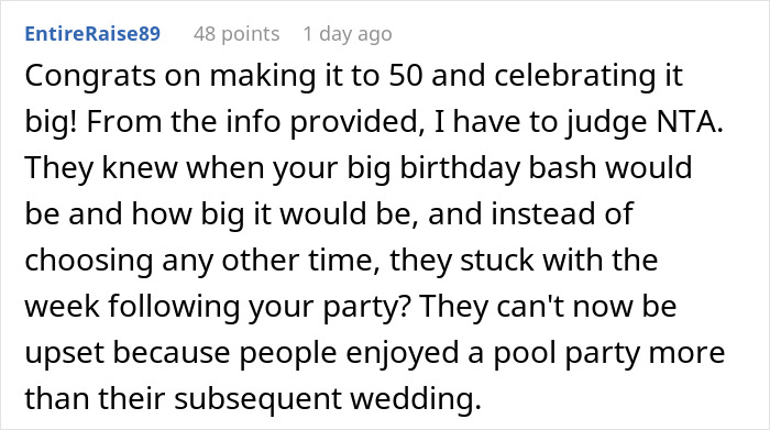 Man Doesn’t Care If Mom’s Birthday Upstages His Wedding, Regrets It When Guests Start Comparing: “Huge Jerk” Man Doesn’t Care If Mom’s Birthday Upstages His Wedding, Regrets It When Guests Start Comparing: “Huge Jerk”