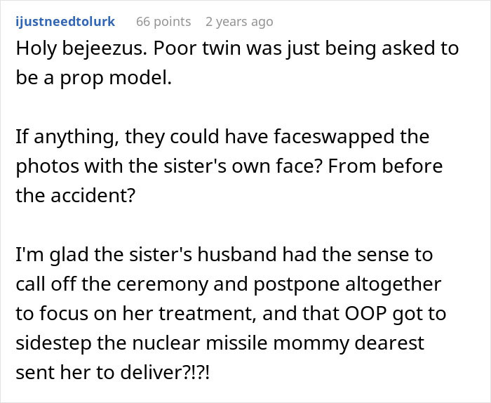 Woman Flabbergasted After Mom Offers An Absolutely Unhinged Idea To Save Her Twin Sister’s Wedding Woman Flabbergasted After Mom Offers An Absolutely Unhinged Idea To Save Her Twin Sister’s Wedding