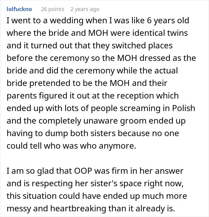 Woman Flabbergasted After Mom Offers An Absolutely Unhinged Idea To Save Her Twin Sister’s Wedding Woman Flabbergasted After Mom Offers An Absolutely Unhinged Idea To Save Her Twin Sister’s Wedding