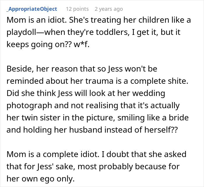Woman Flabbergasted After Mom Offers An Absolutely Unhinged Idea To Save Her Twin Sister’s Wedding Woman Flabbergasted After Mom Offers An Absolutely Unhinged Idea To Save Her Twin Sister’s Wedding