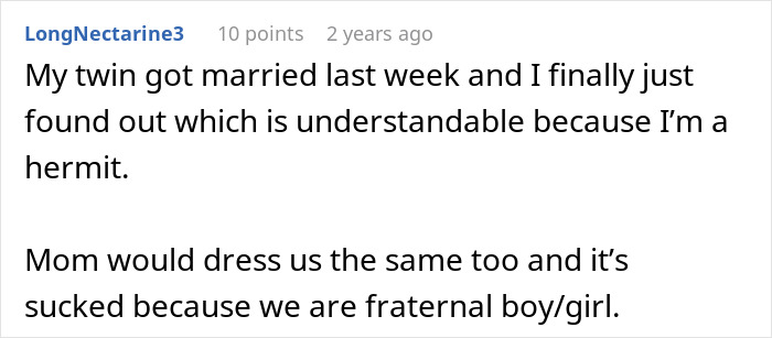 Woman Flabbergasted After Mom Offers An Absolutely Unhinged Idea To Save Her Twin Sister’s Wedding Woman Flabbergasted After Mom Offers An Absolutely Unhinged Idea To Save Her Twin Sister’s Wedding