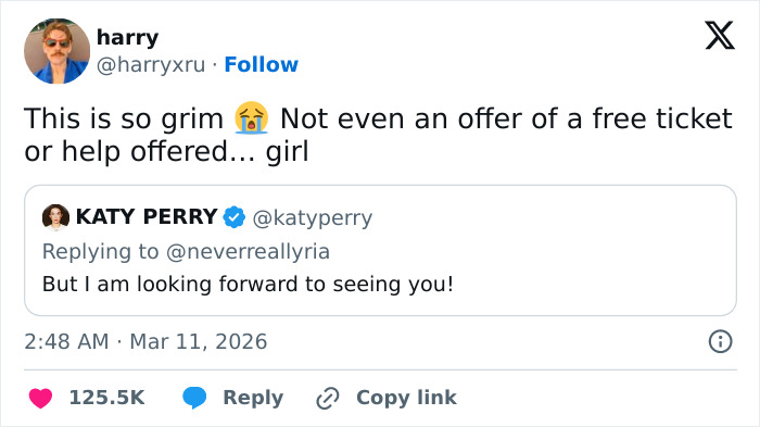 Katy Perry’s “Grim” Response To Struggling Fan Drives Many To Viciously Call Her Out Katy Perry’s “Grim” Response To Struggling Fan Drives Many To Viciously Call Her Out