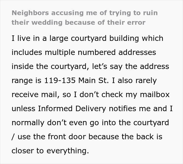 Couple’s Fancy Wedding Invites Keep Getting Misdelivered, Bride Expects Neighbor To Deliver Them Couple’s Fancy Wedding Invites Keep Getting Misdelivered, Bride Expects Neighbor To Deliver Them