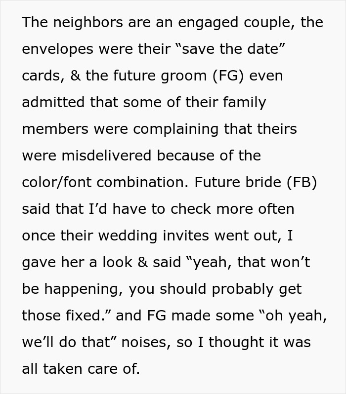 Couple’s Fancy Wedding Invites Keep Getting Misdelivered, Bride Expects Neighbor To Deliver Them Couple’s Fancy Wedding Invites Keep Getting Misdelivered, Bride Expects Neighbor To Deliver Them