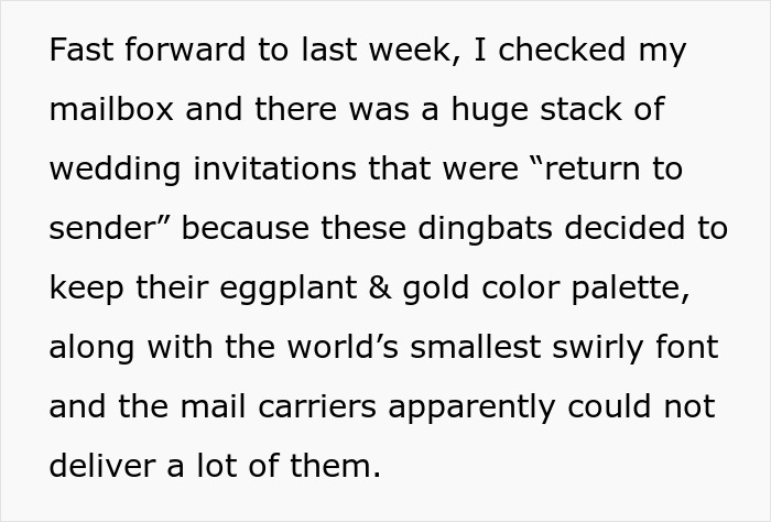 Couple’s Fancy Wedding Invites Keep Getting Misdelivered, Bride Expects Neighbor To Deliver Them Couple’s Fancy Wedding Invites Keep Getting Misdelivered, Bride Expects Neighbor To Deliver Them