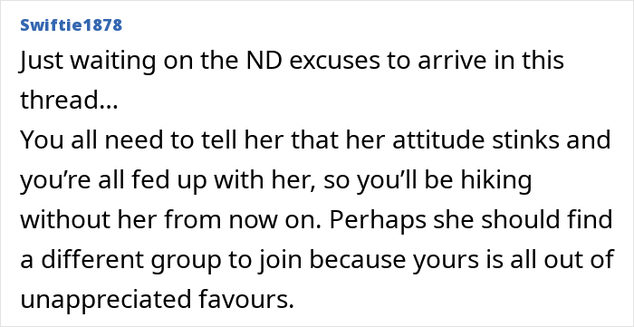 Entitled Hiker Expects Rides, Photos, And Help From Group, Members Consider Removing Her