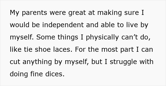 “My Mum Cuts Vegetables For Me”: Lazy BIL Can’t Handle The Fact That Guy With One Arm Can’t Use A Knife “My Mum Cuts Vegetables For Me”: Lazy BIL Can’t Handle The Fact That Guy With One Arm Can’t Use A Knife