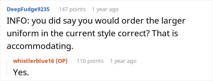 Plus-Size Employee Threatens To Quit If Boss Doesn’t Change Her Uniform, The Internet Takes Boss’ Side Plus-Size Employee Threatens To Quit If Boss Doesn’t Change Her Uniform, The Internet Takes Boss’ Side